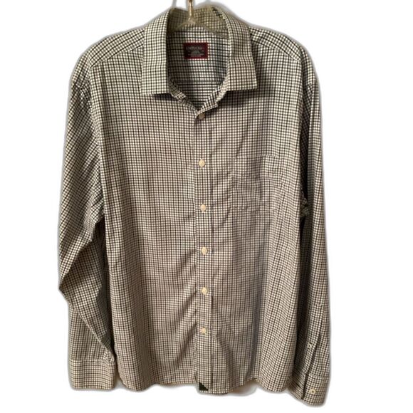 UNTUCKit SIZE LARGE SHELDRAKE GREEN LONG SLEEVE  GINGHAM NYLON BUTTON UP SHIRT - Picture 1 of 9